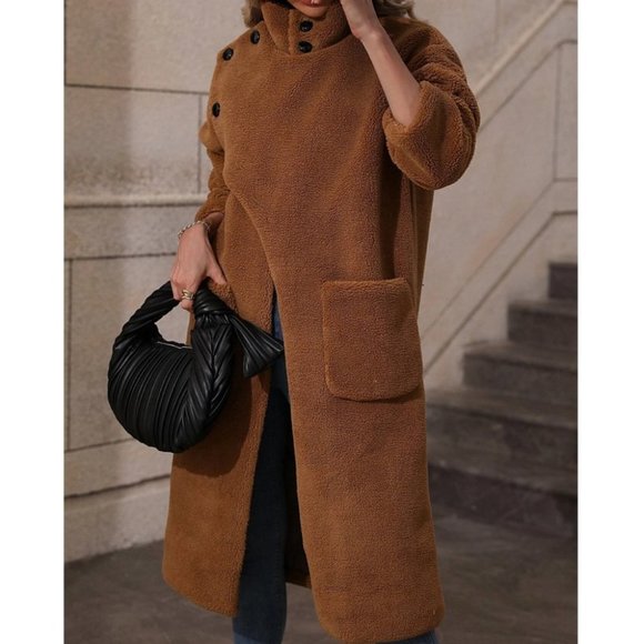 brown teddy faux fur coat jacket - Picture 6 of 6